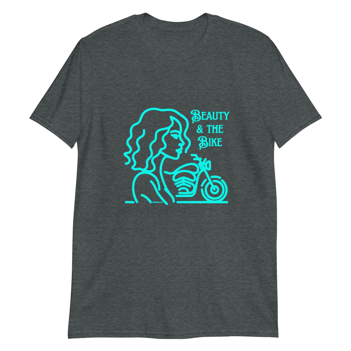 "Beauty and the Bike" Aqua Print - Short-Sleeve Unisex T-Shirt by DeMorro Designs