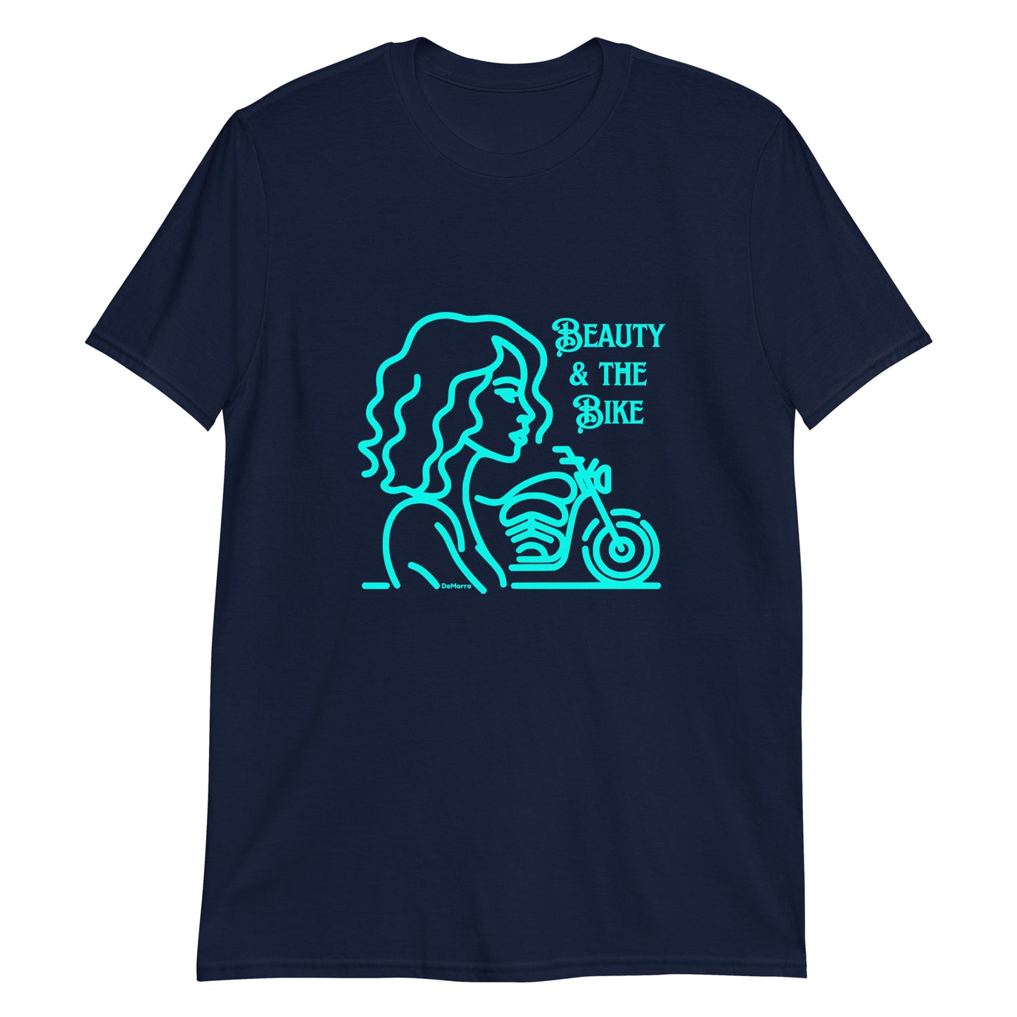 "Beauty and the Bike" Aqua Print - Short-Sleeve Unisex T-Shirt by DeMorro Designs