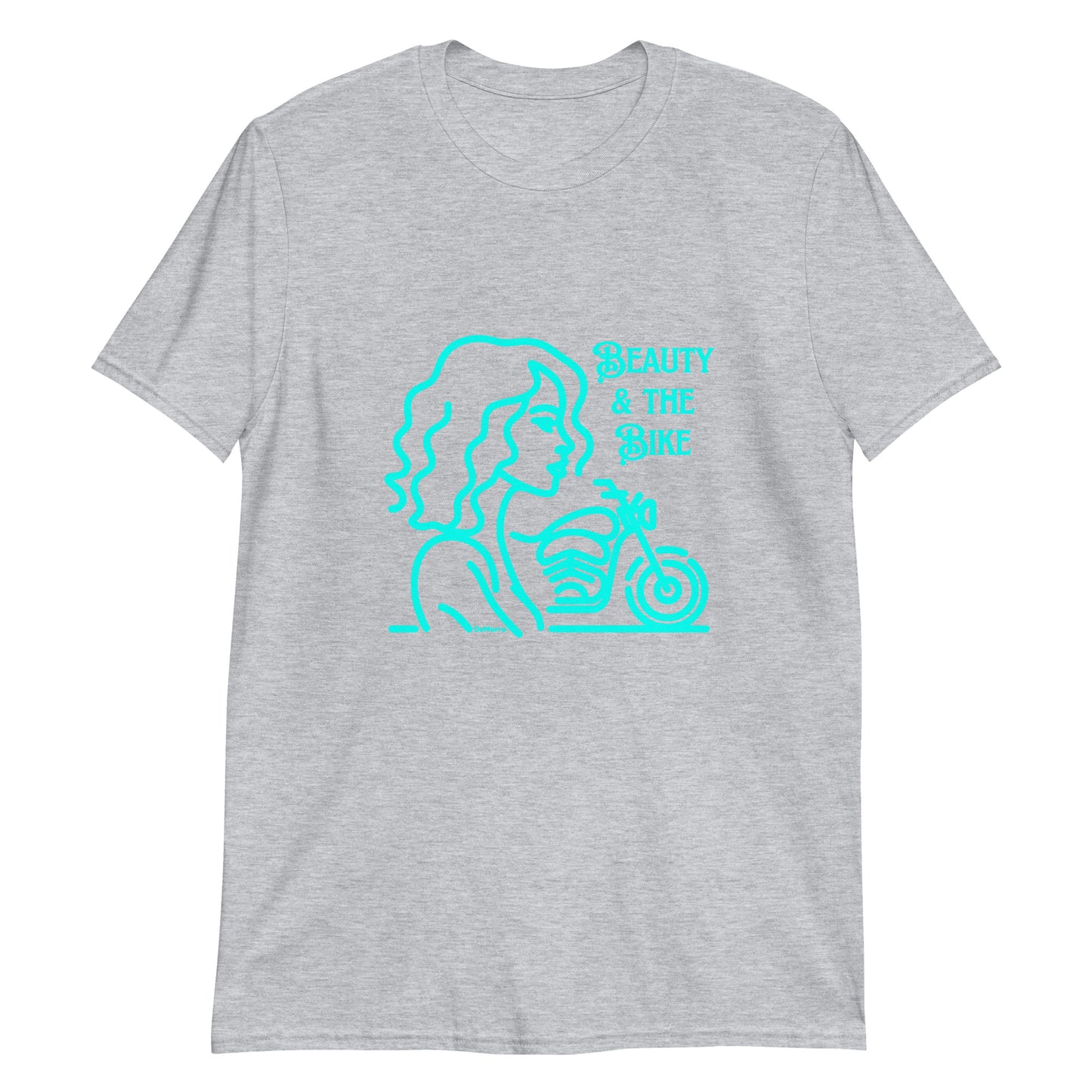 "Beauty and the Bike" Aqua Print - Short-Sleeve Unisex T-Shirt by DeMorro Designs