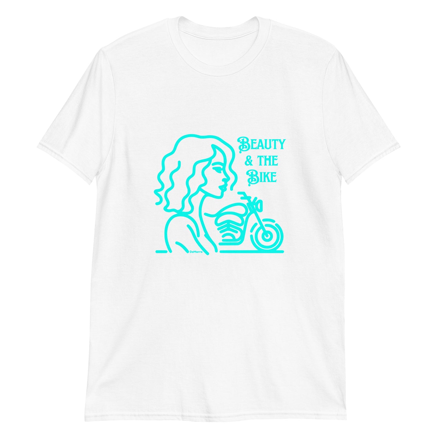 "Beauty and the Bike" Aqua Print - Short-Sleeve Unisex T-Shirt by DeMorro Designs