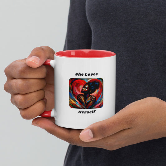 "She Loves Herself" Style A - Mug with Color Inside by DeMorro Designs