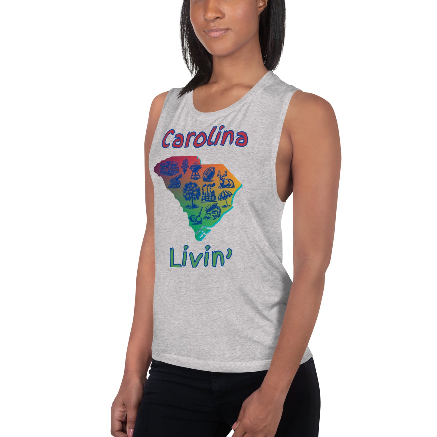 "Carolina Livin" in Gradient Color - Ladies’ Muscle Tank by DeMorro Designs