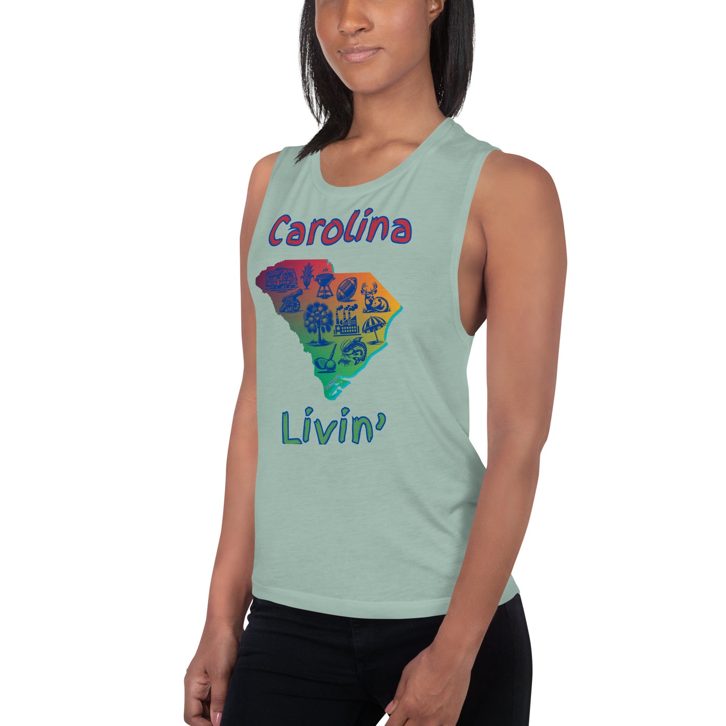 "Carolina Livin" in Gradient Color - Ladies’ Muscle Tank by DeMorro Designs