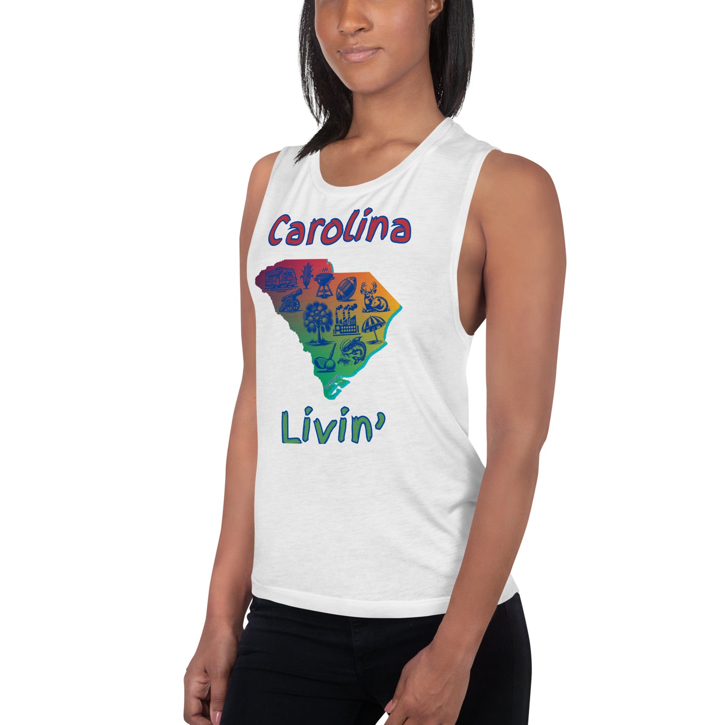 "Carolina Livin" in Gradient Color - Ladies’ Muscle Tank by DeMorro Designs