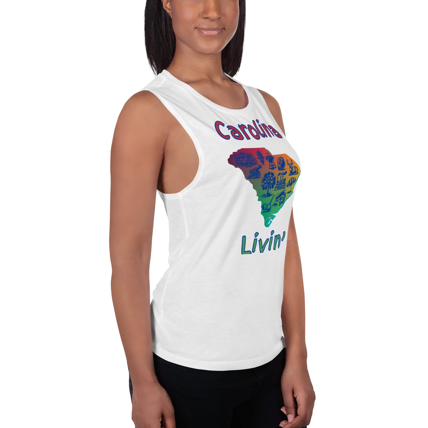 "Carolina Livin" in Gradient Color - Ladies’ Muscle Tank by DeMorro Designs